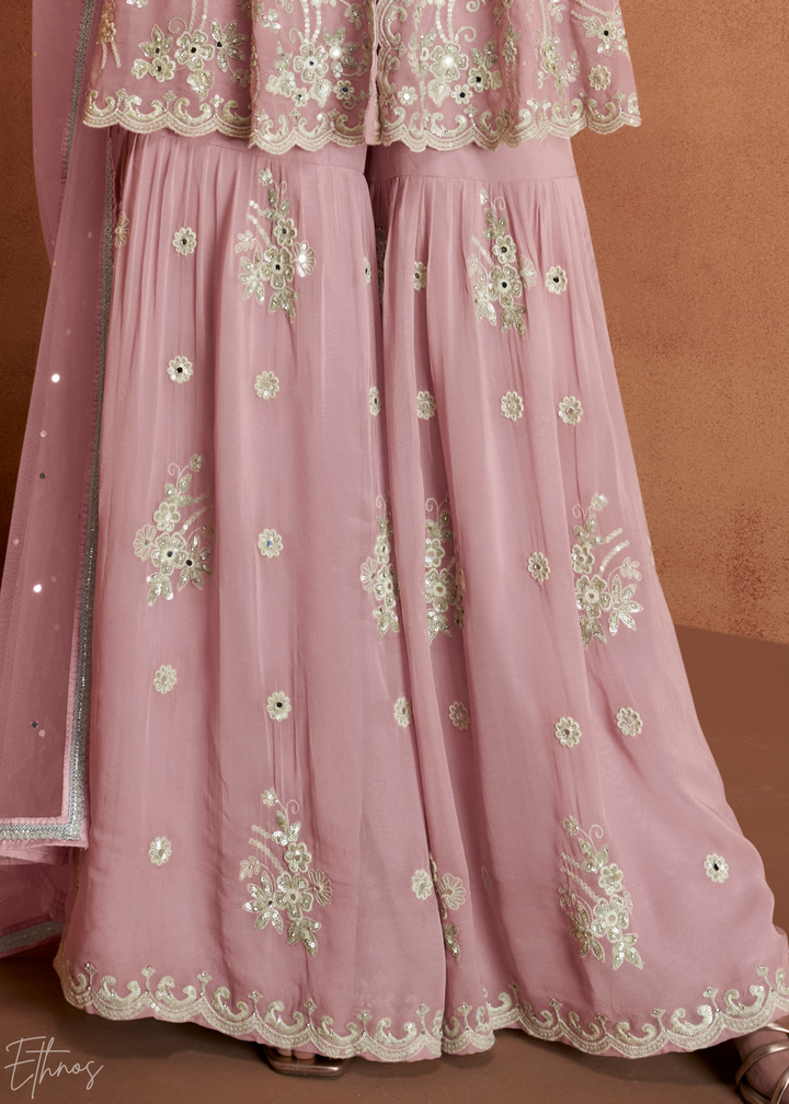 Rose Pink Georgette Peplum Sharara Suit