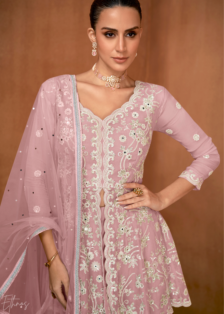 Rose Pink Georgette Peplum Sharara Suit