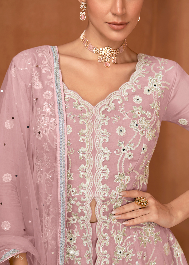 Rose Pink Georgette Peplum Sharara Suit
