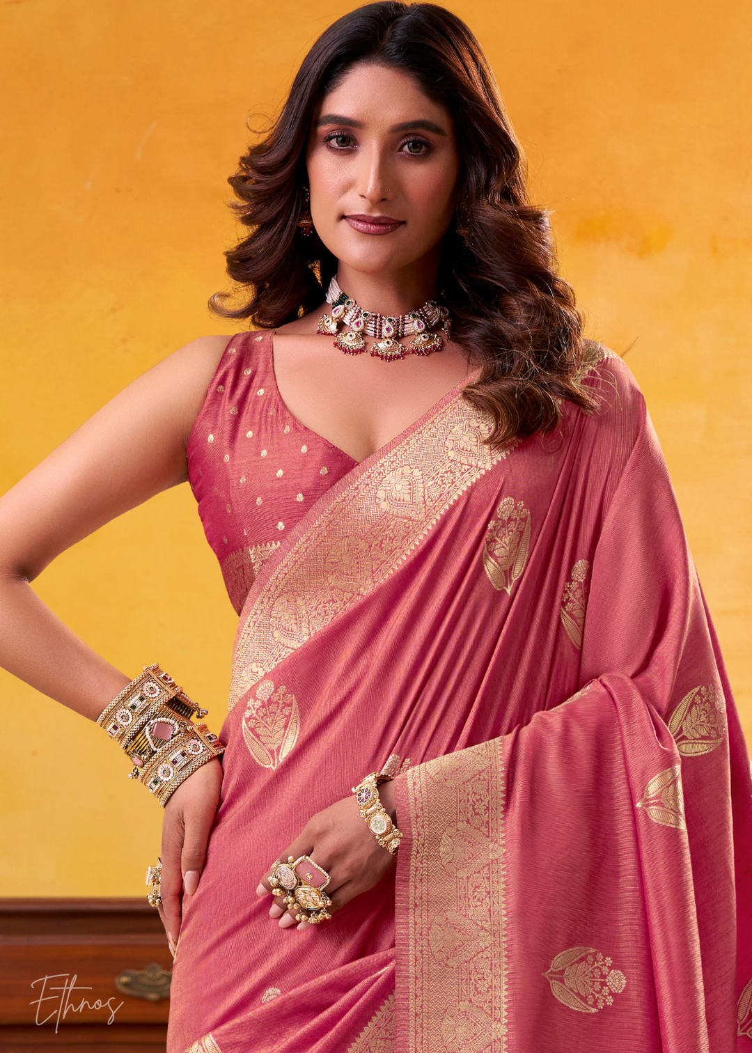 Rose Pink Tusser Silk Saree