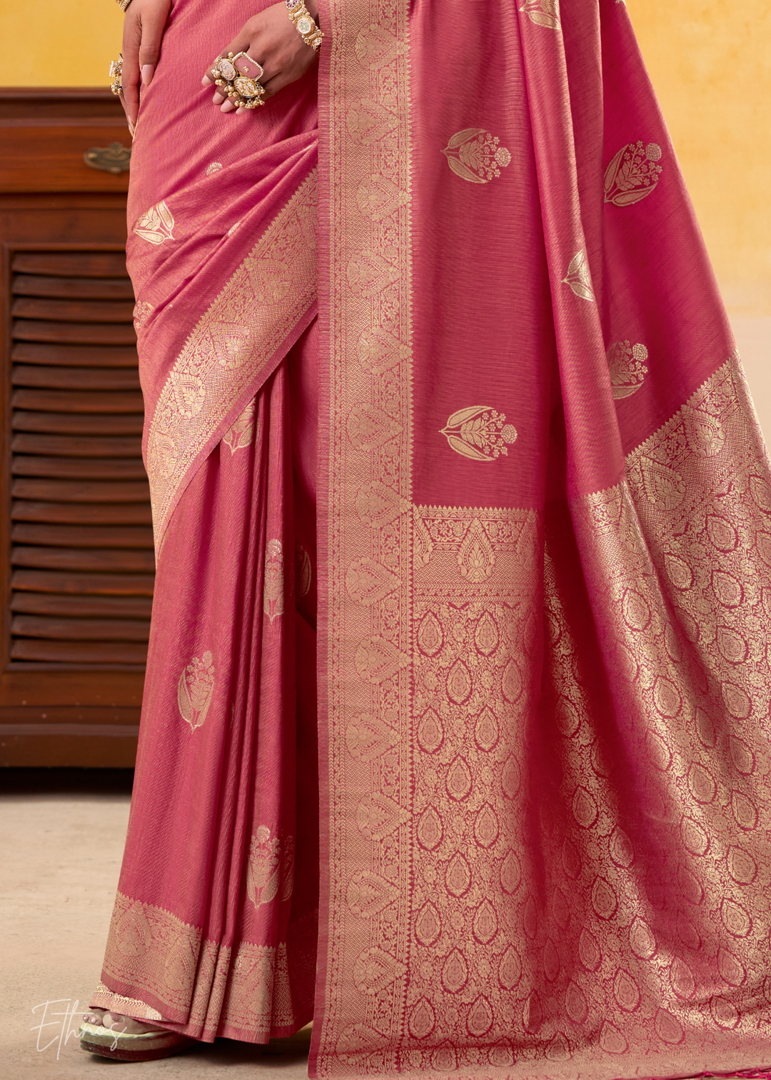 Rose Pink Tusser Silk Saree