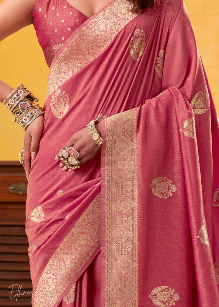 Rose Pink Tusser Silk Saree