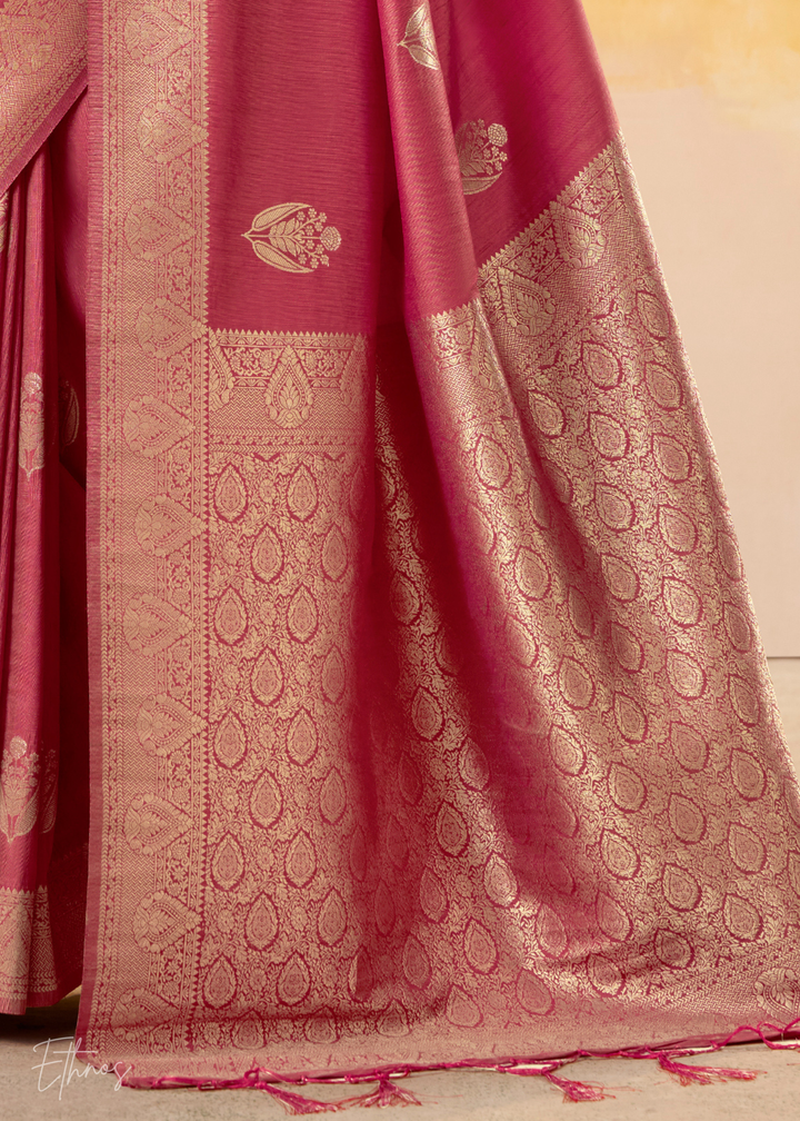 Rose Pink Tusser Silk Saree