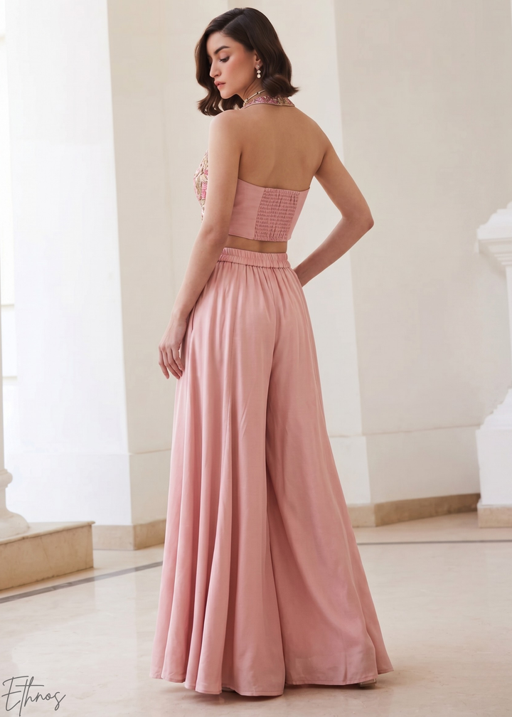 Rose Quartz Brocade Wave Palazzo Set