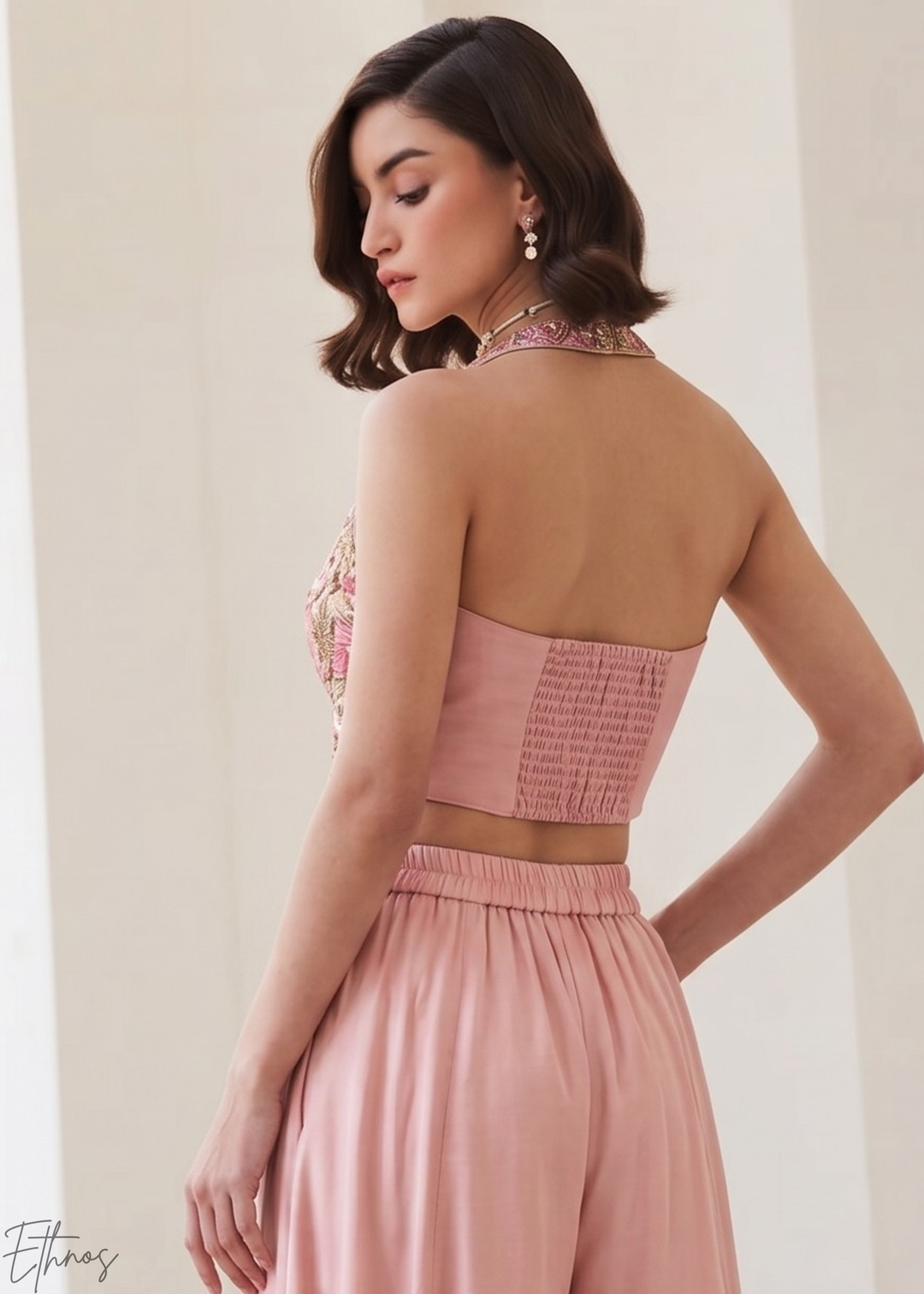 Rose Quartz Brocade Wave Palazzo Set  Ethnos