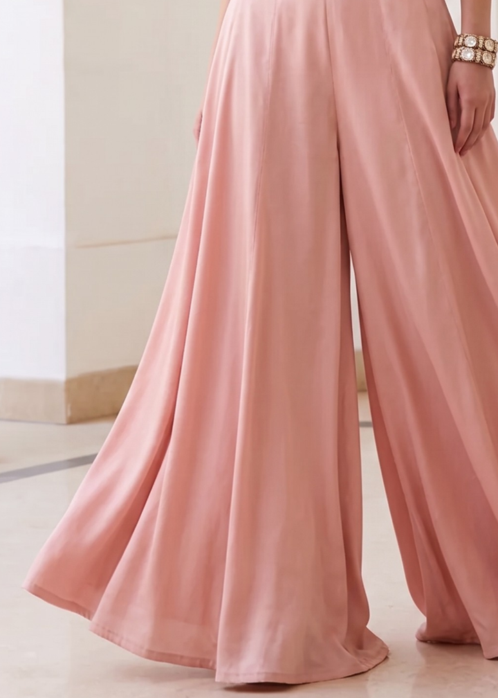 Rose Quartz Brocade Wave Palazzo Set