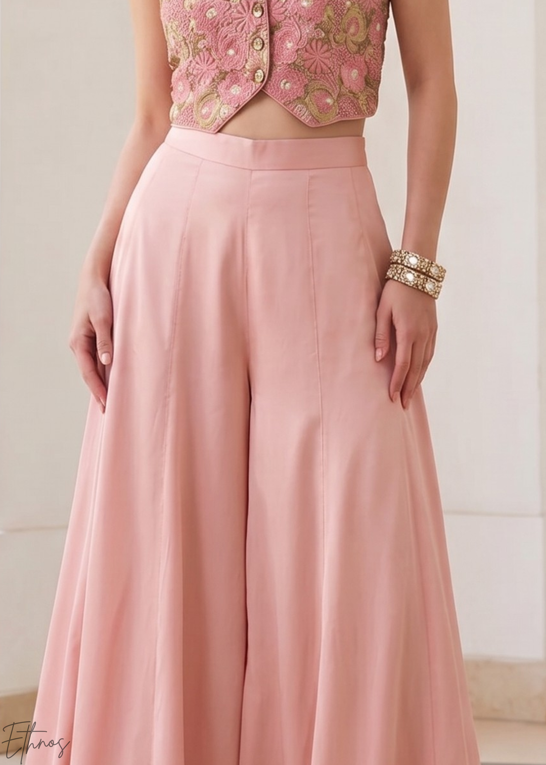 Rose Quartz Brocade Wave Palazzo Set