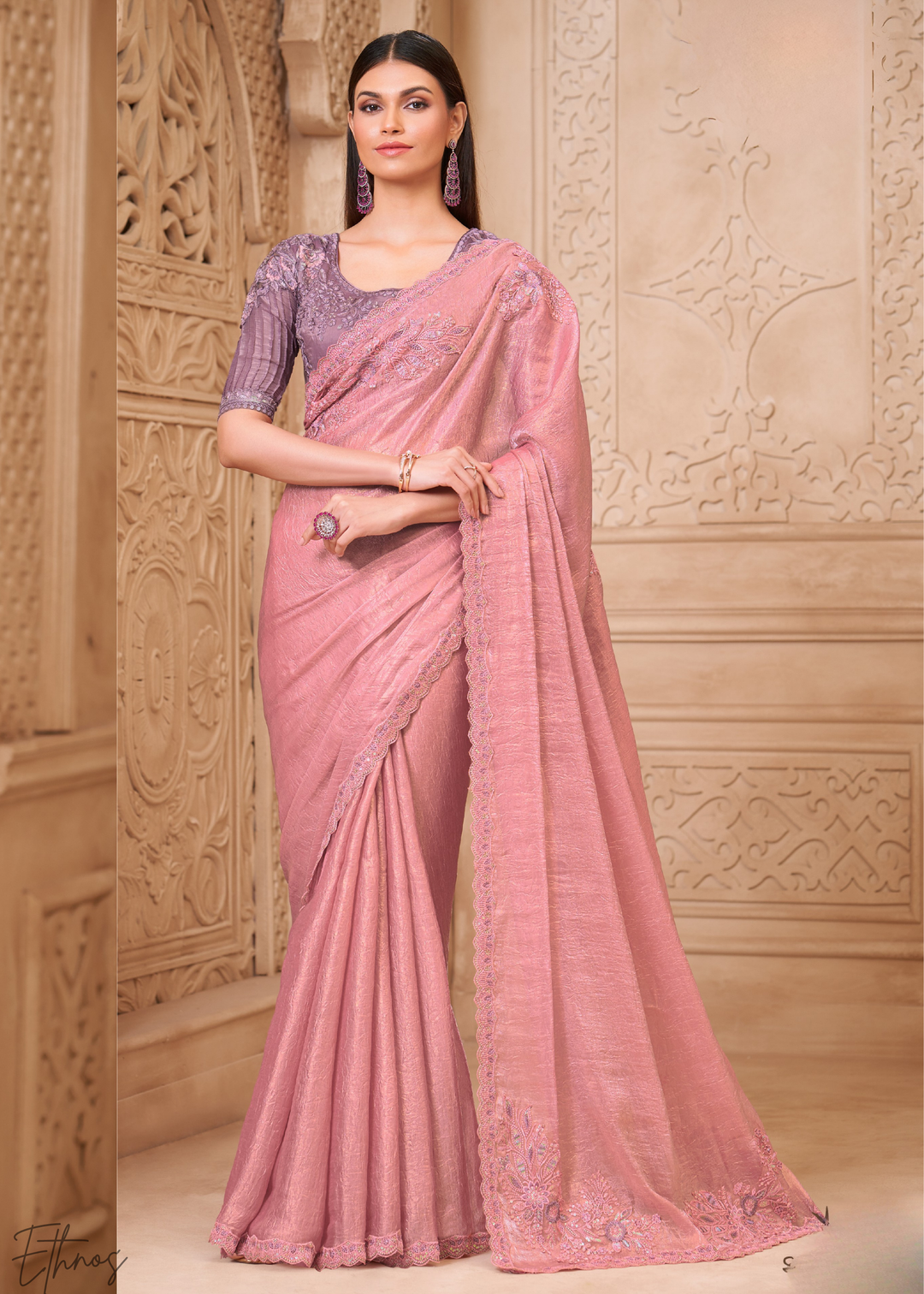 Rose Quartz Classic Border Satin Georgette Saree
