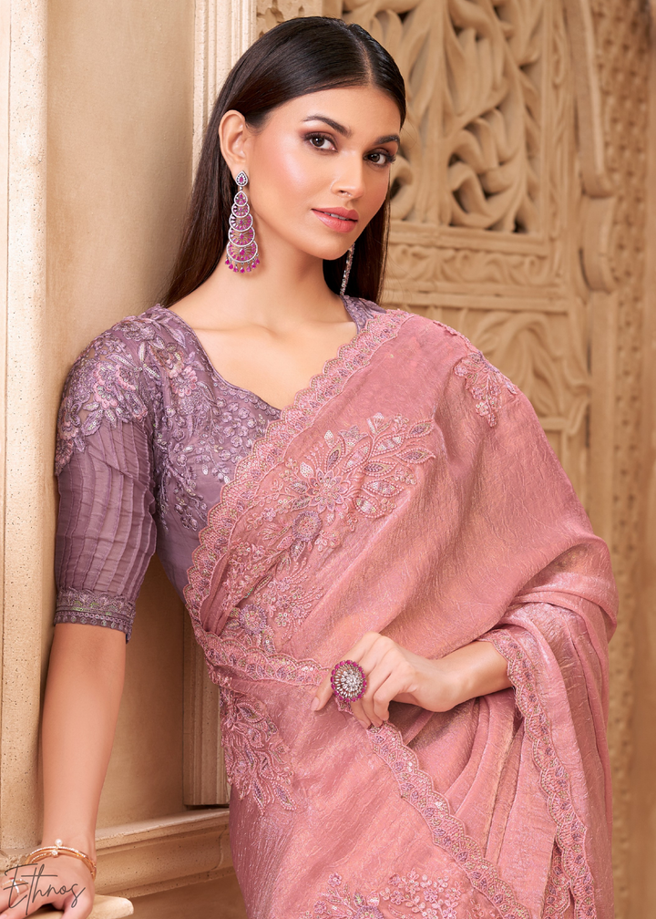 Rose Quartz Classic Border Satin Georgette Saree