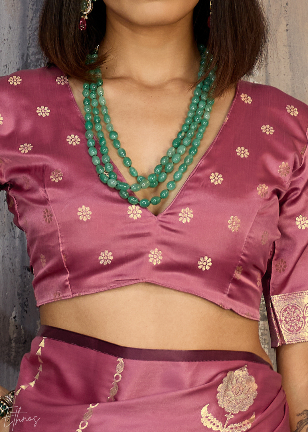Rose Quartz Floral Woven Satin Saree