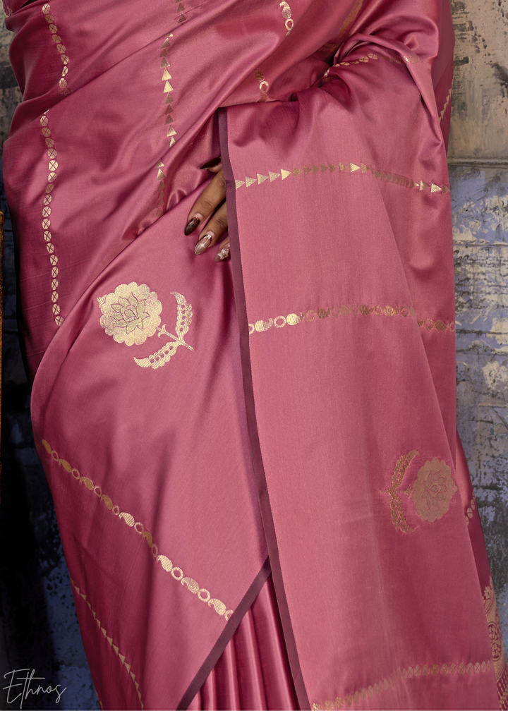 Rose Quartz Floral Woven Satin Saree