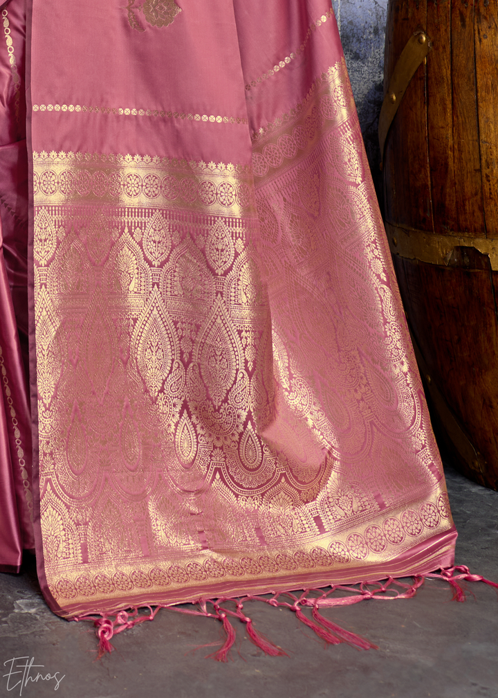 Rose Quartz Floral Woven Satin Saree