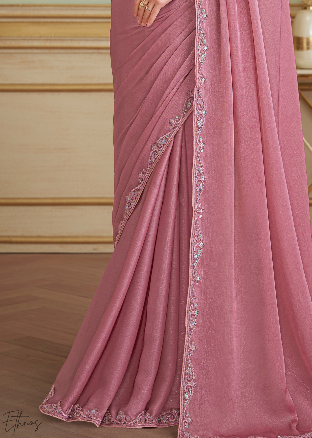Rose Quartz Sparkle Georgette Saree