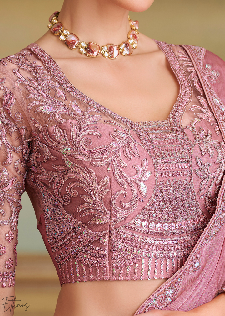 Rose Quartz Sparkle Georgette Saree