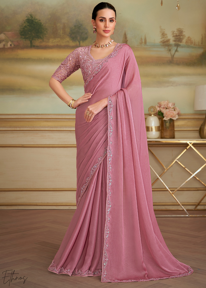 Rose Quartz Sparkle Georgette Saree