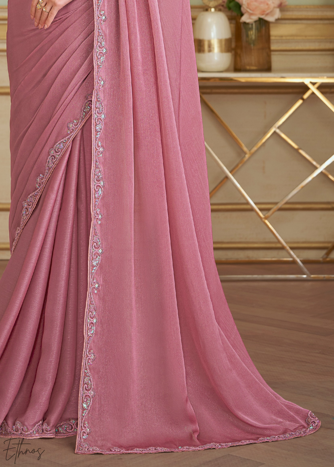 Rose Quartz Sparkle Georgette Saree