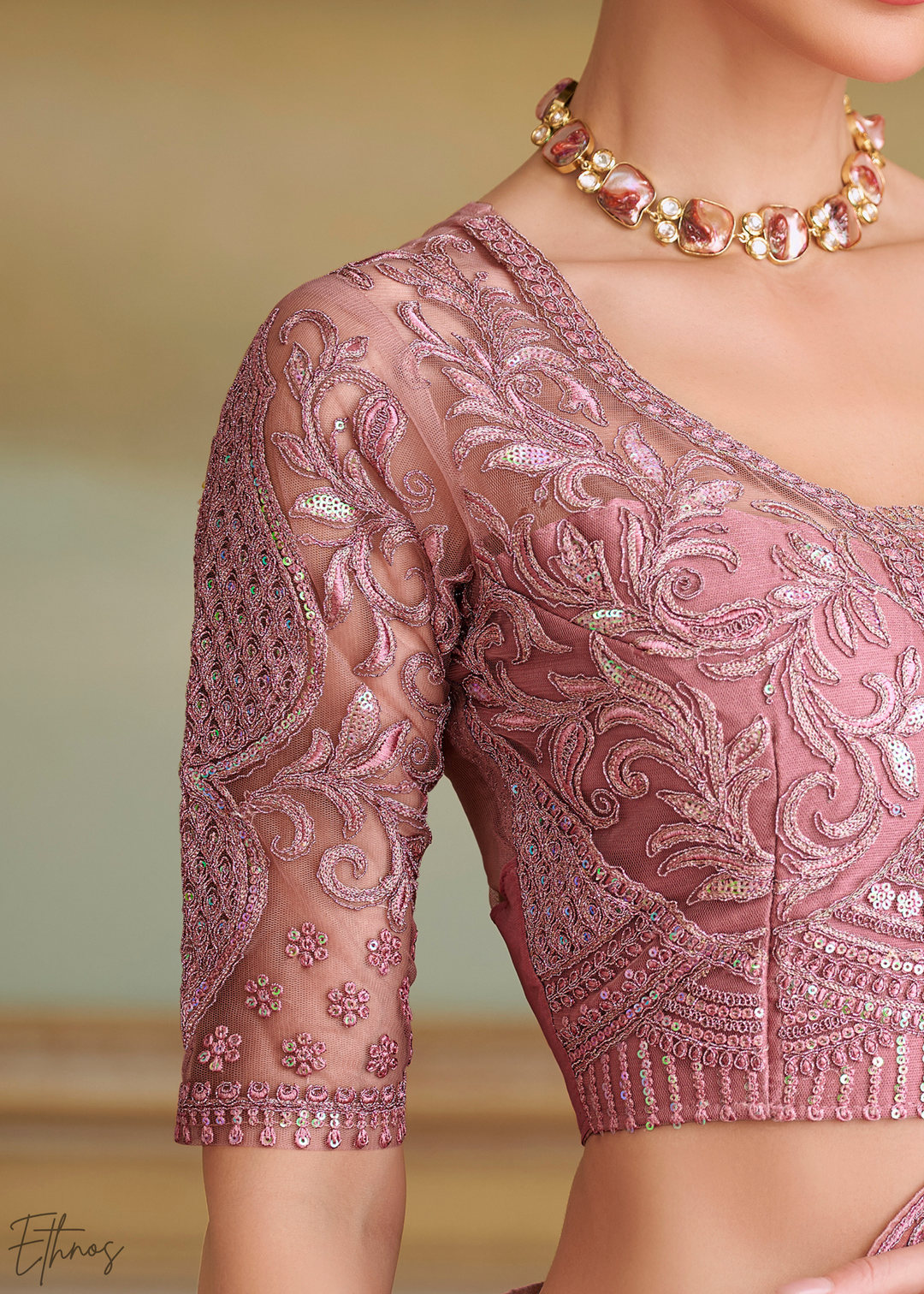 Rose Quartz Sparkle Georgette Saree