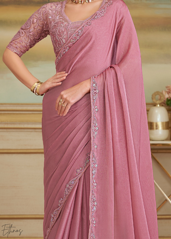 Rose Quartz Sparkle Georgette Saree