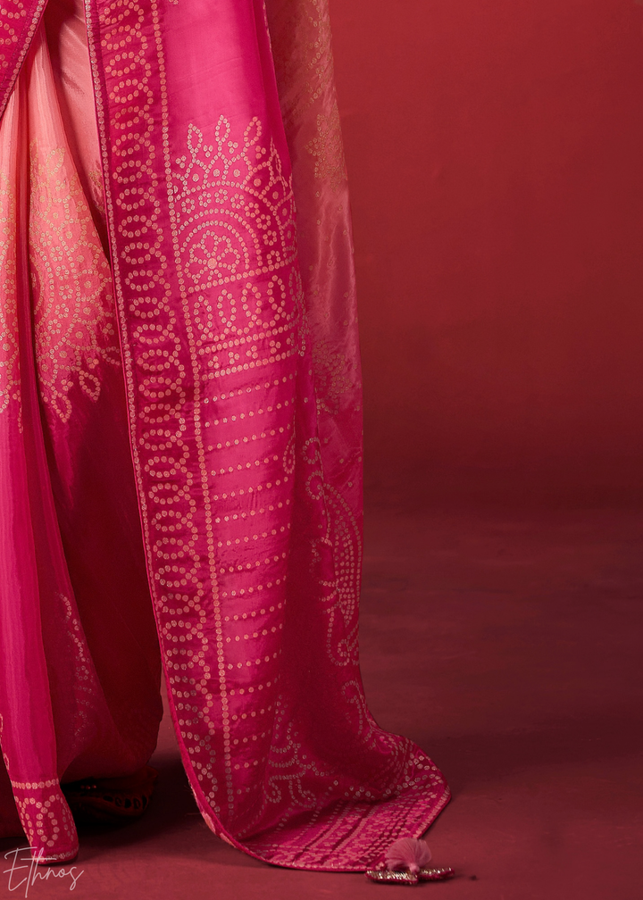 Rose Textured Chevron Ombre Dola Silk Saree
