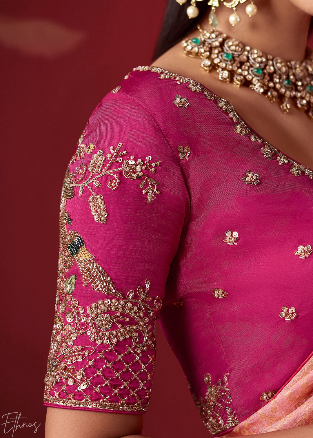Rose Textured Chevron Ombre Dola Silk Saree