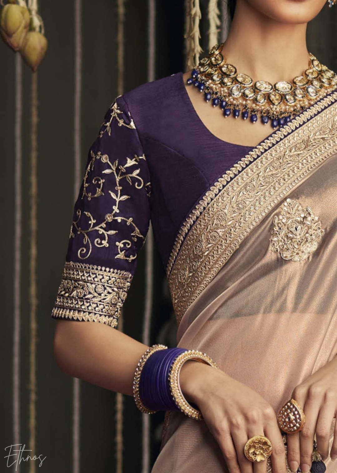 Rose Pink Metallic Embroidered Organza Silk Saree