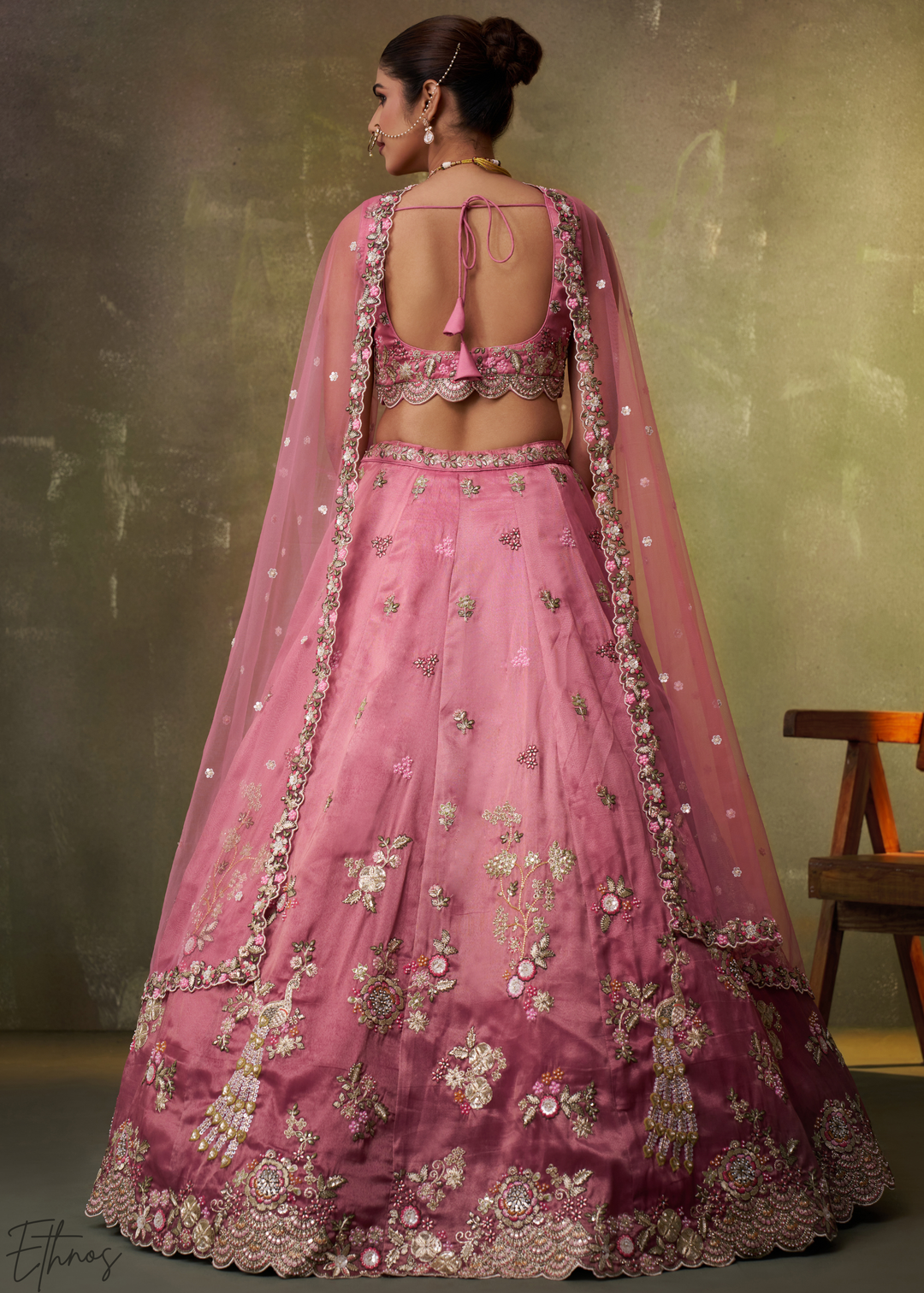 Rose Pink Tissue Silk Lehenga