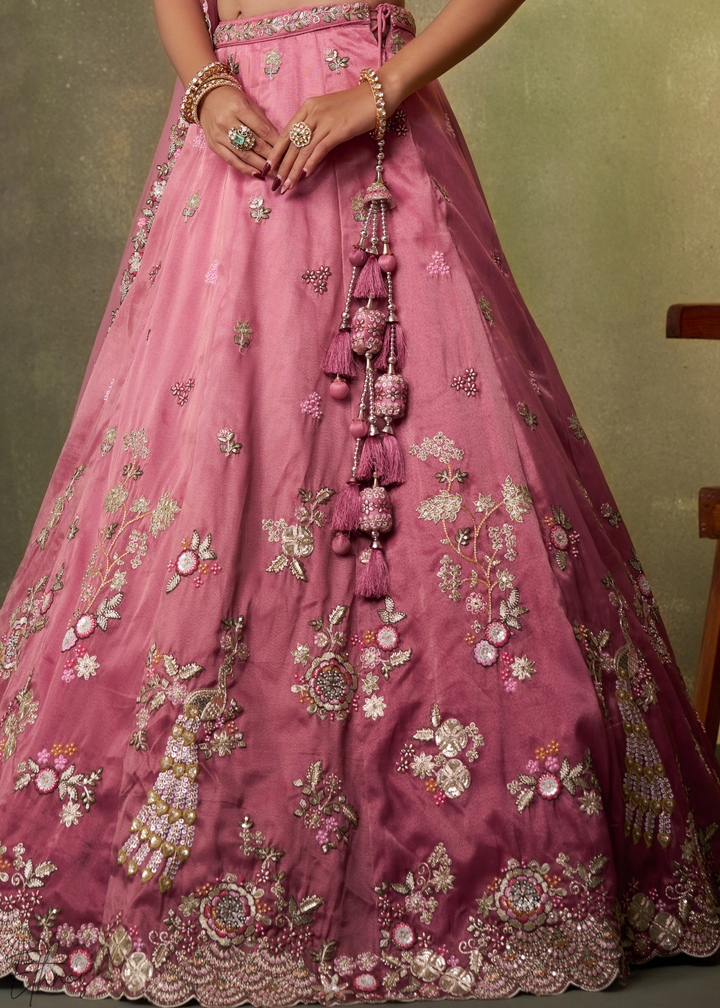 Rose Pink Tissue Silk Lehenga
