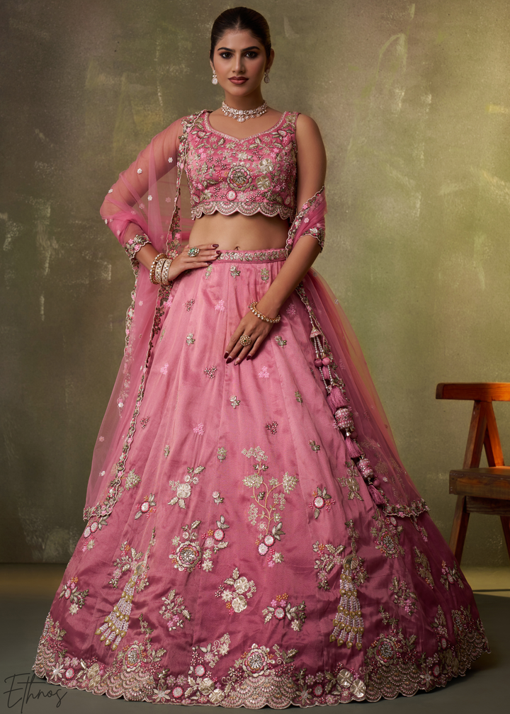 Rose Pink Tissue Silk Lehenga