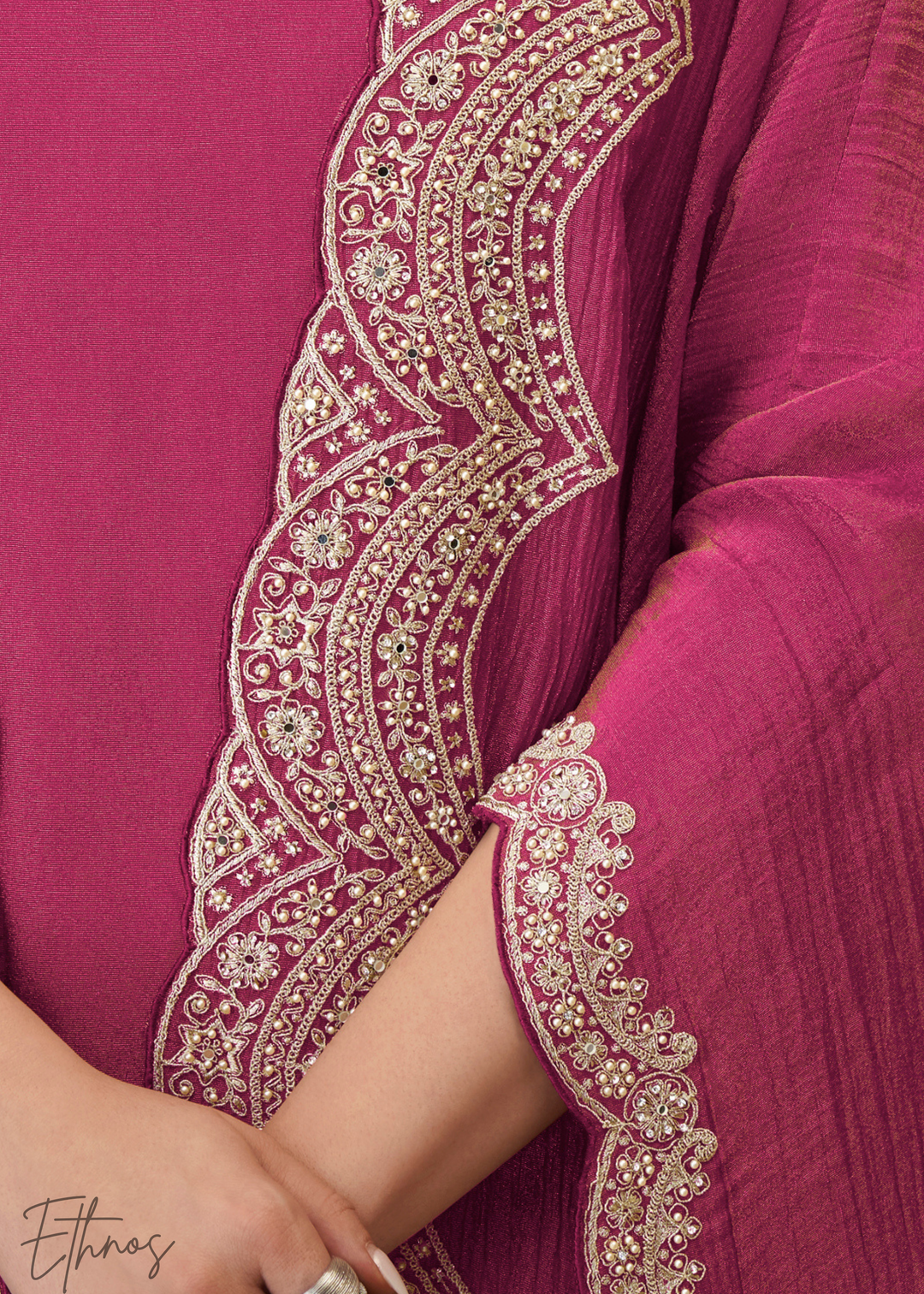 Rose Pink Simar Silk Kaftaan Plazzo Suit