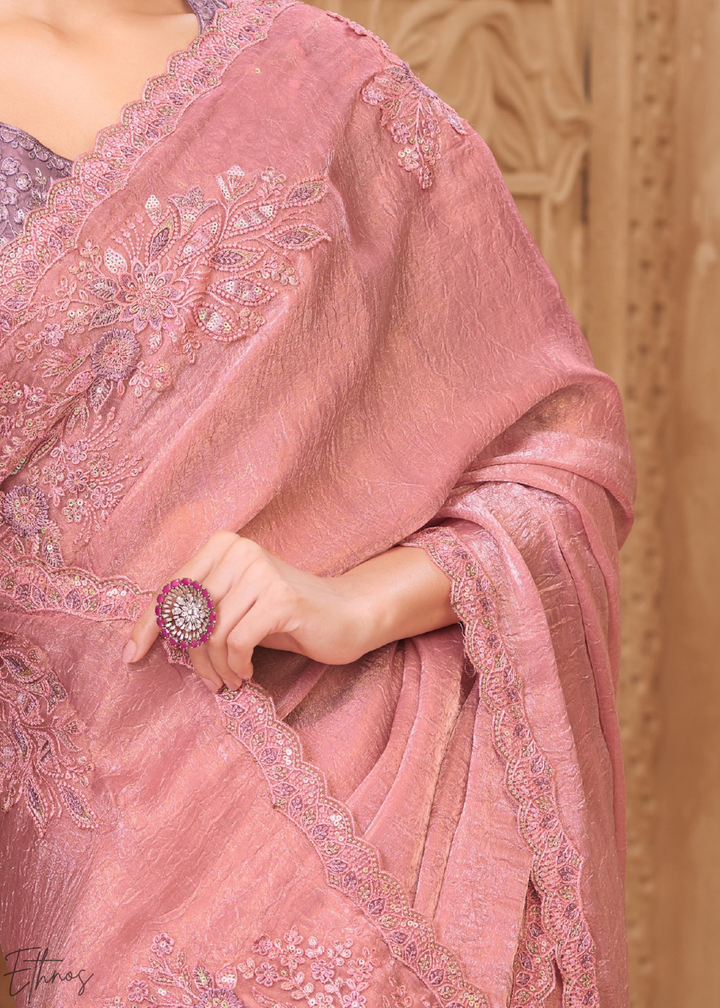 Rose Quartz Classic Border Satin Georgette Saree