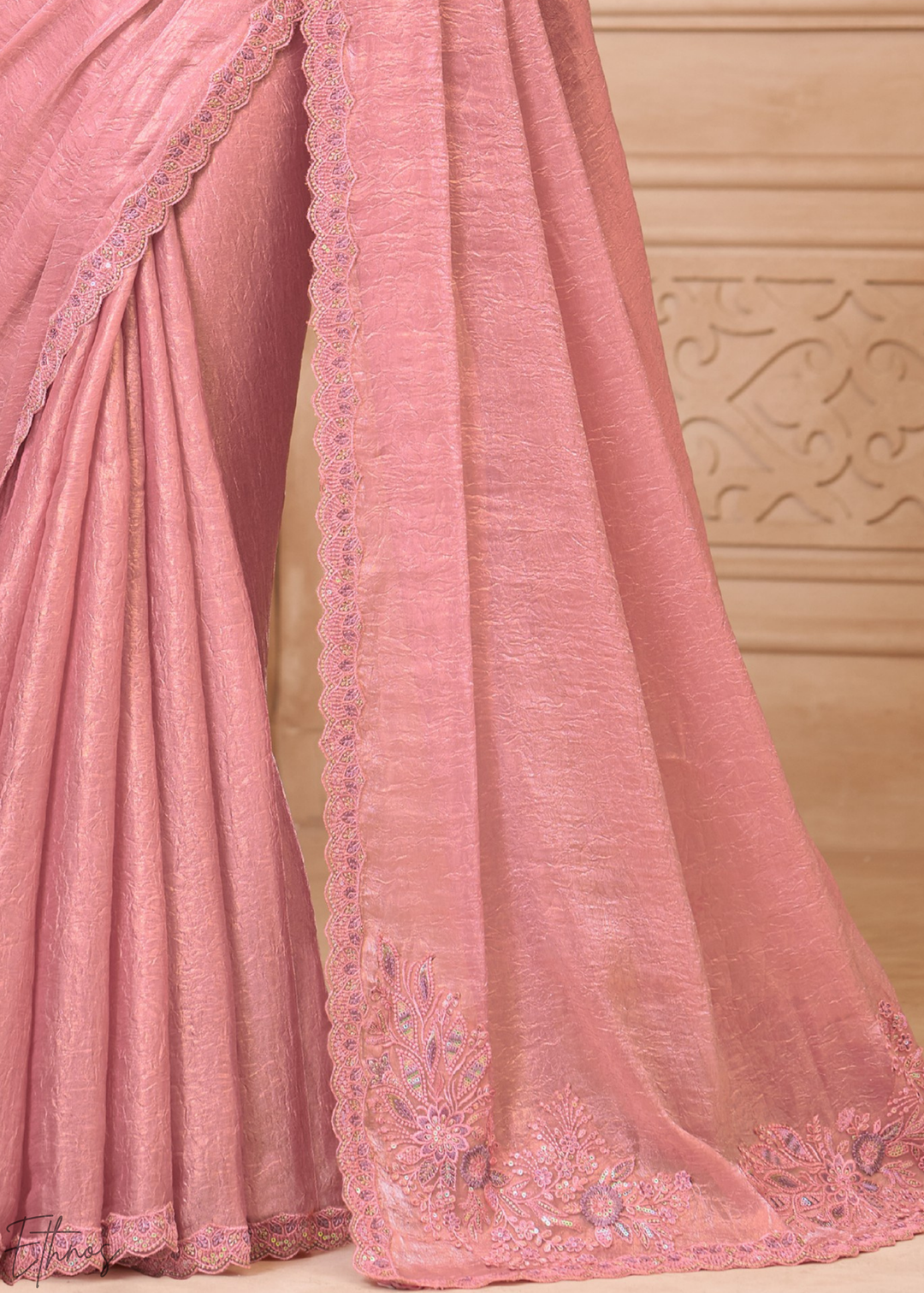 Rose Quartz Classic Border Satin Georgette Saree