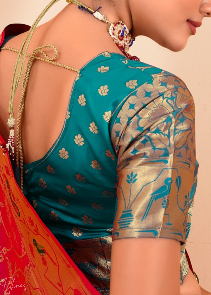 Rosewood Pink Menagerie Paithani Silk Saree