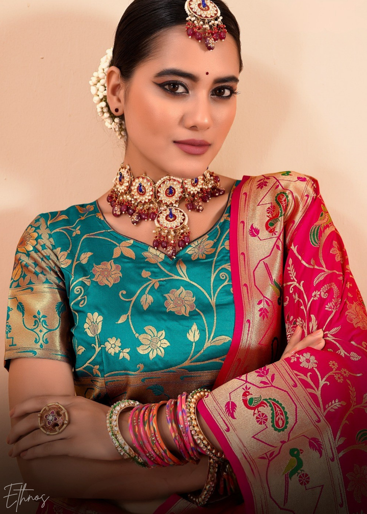 Rosewood Pink Menagerie Paithani Silk Saree