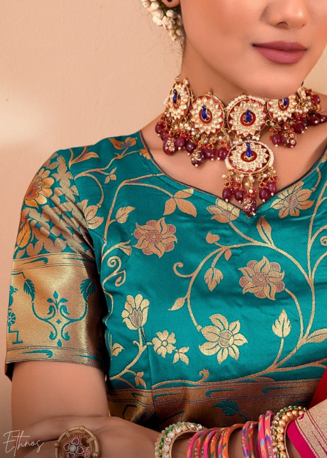 Rosewood Pink Menagerie Paithani Silk Saree