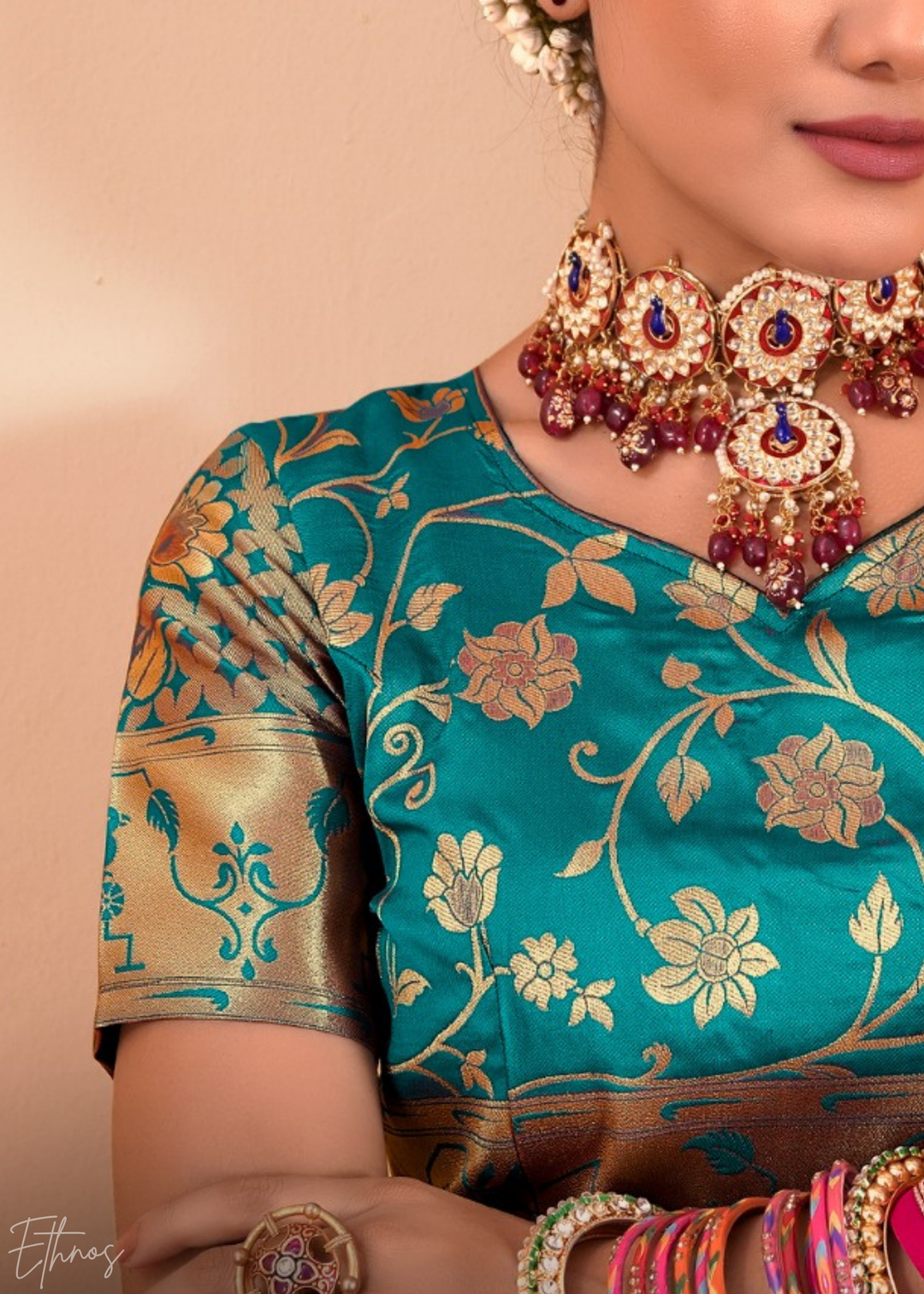 Rosewood Pink Menagerie Paithani Silk Saree
