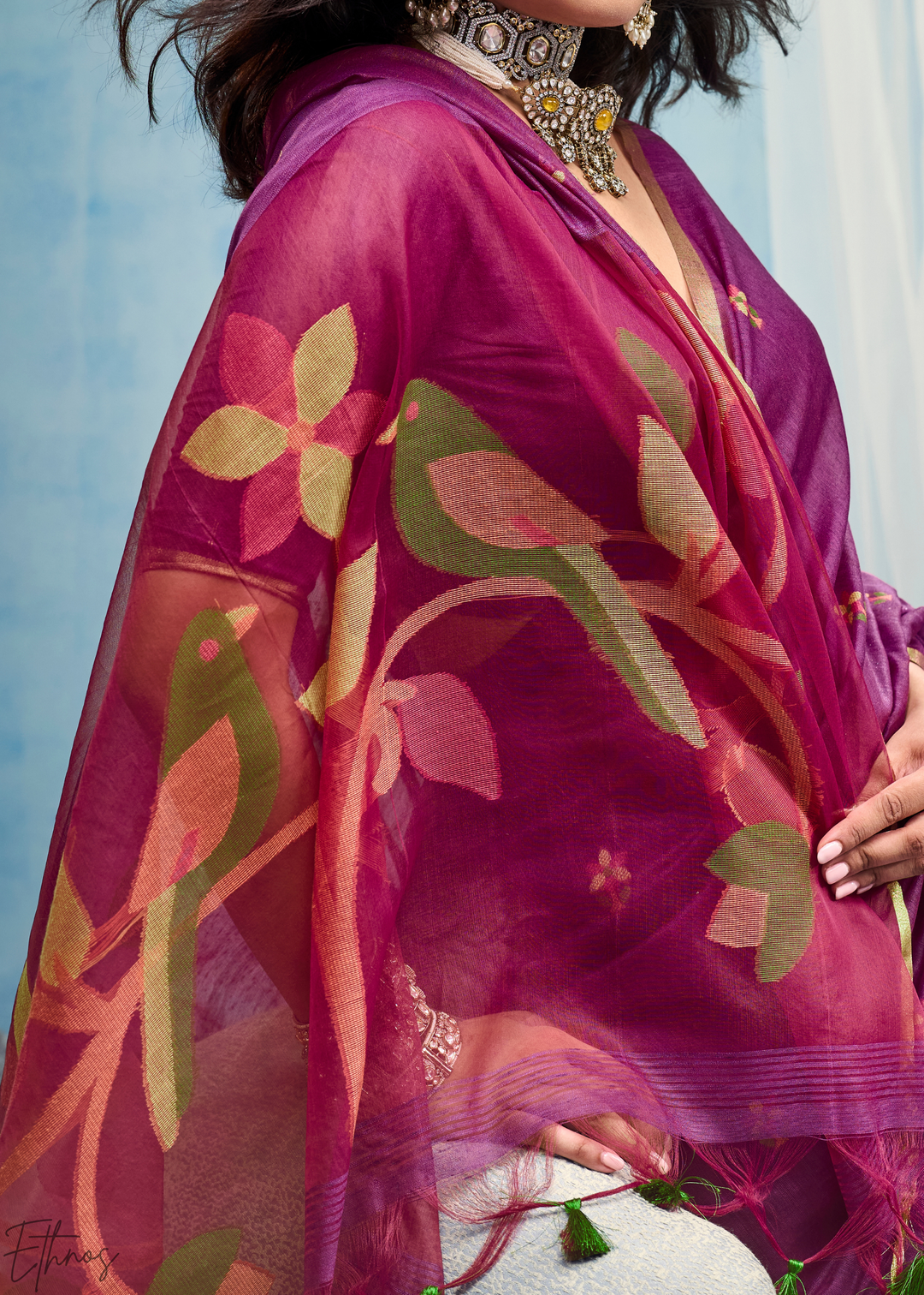 Royal Amethyst Artisanal Weave Munga Cotton Saree