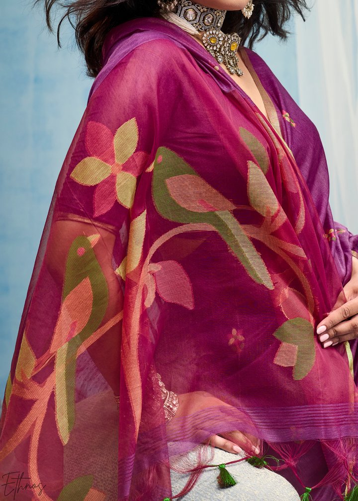 Royal Amethyst Artisanal Weave Munga Cotton Saree
