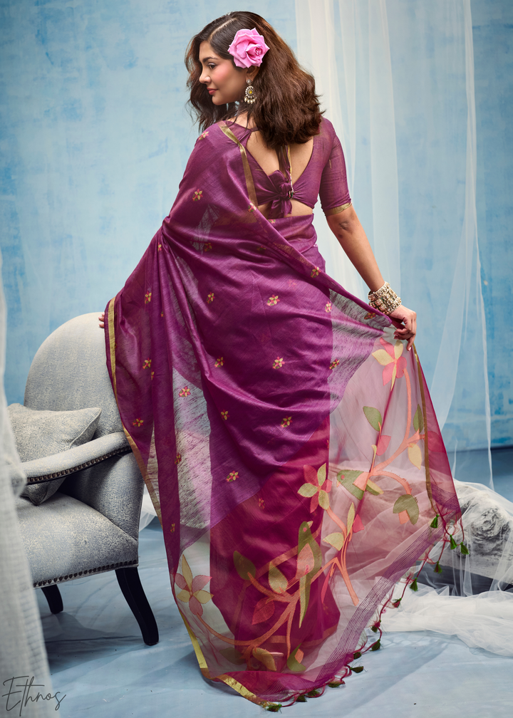 Royal Amethyst Artisanal Weave Munga Cotton Saree