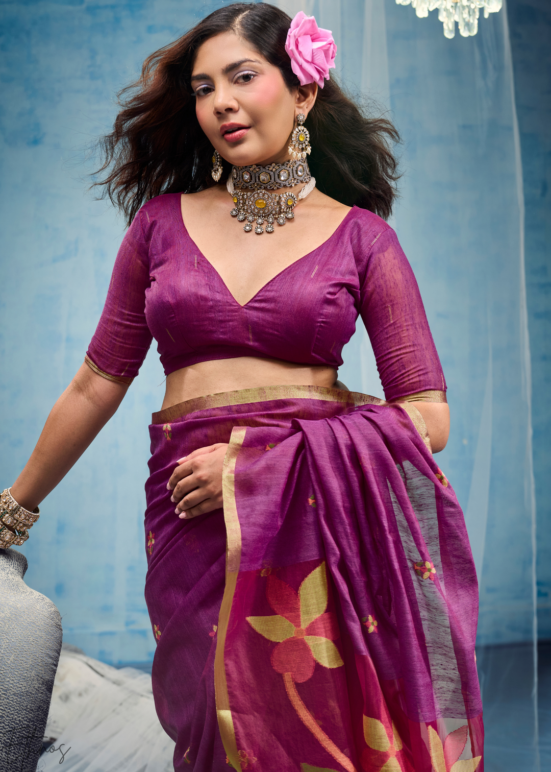 Royal Amethyst Artisanal Weave Munga Cotton Saree