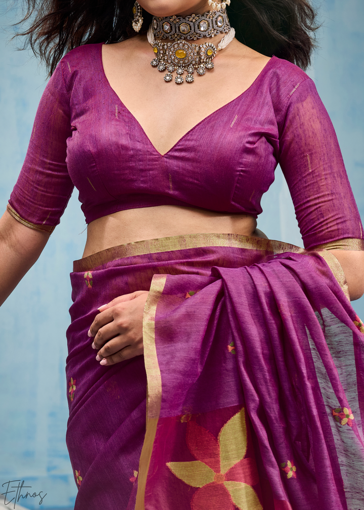 Royal Amethyst Artisanal Weave Munga Cotton Saree