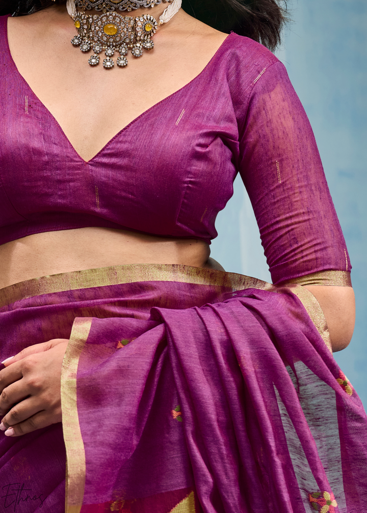 Royal Amethyst Artisanal Weave Munga Cotton Saree