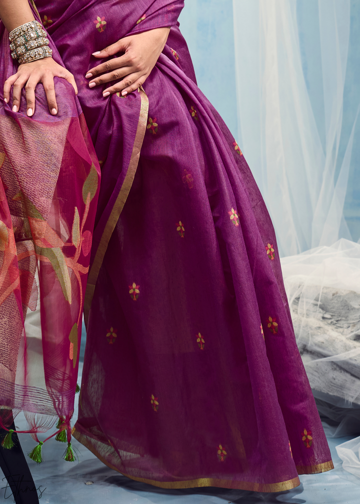 Royal Amethyst Artisanal Weave Munga Cotton Saree