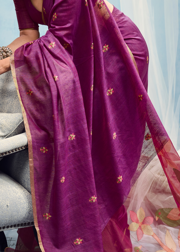 Royal Amethyst Artisanal Weave Munga Cotton Saree