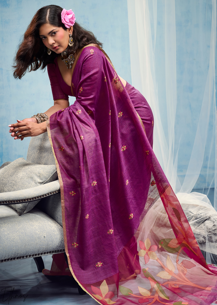 Royal Amethyst Artisanal Weave Munga Cotton Saree
