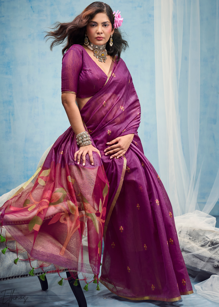 Royal Amethyst Artisanal Weave Munga Cotton Saree