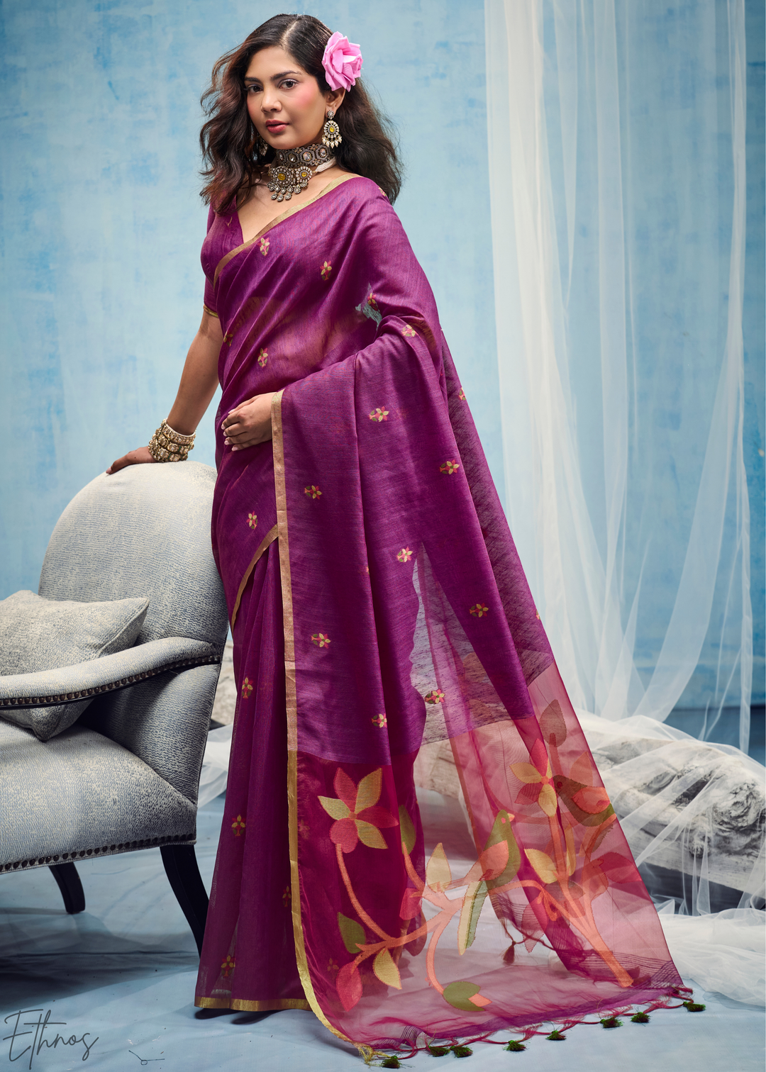 Royal Amethyst Artisanal Weave Munga Cotton Saree