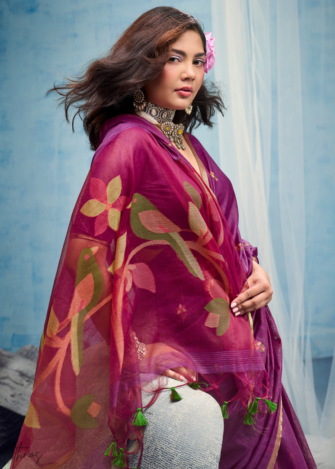 Royal Amethyst Artisanal Weave Munga Cotton Saree