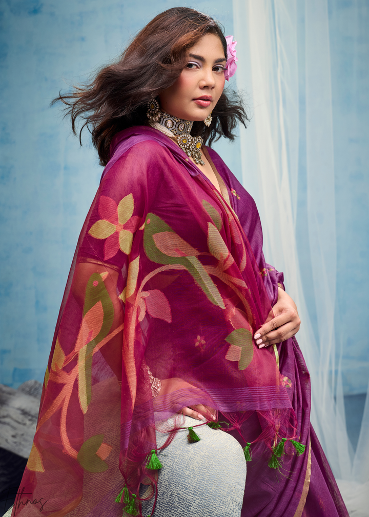 Royal Amethyst Artisanal Weave Munga Cotton Saree