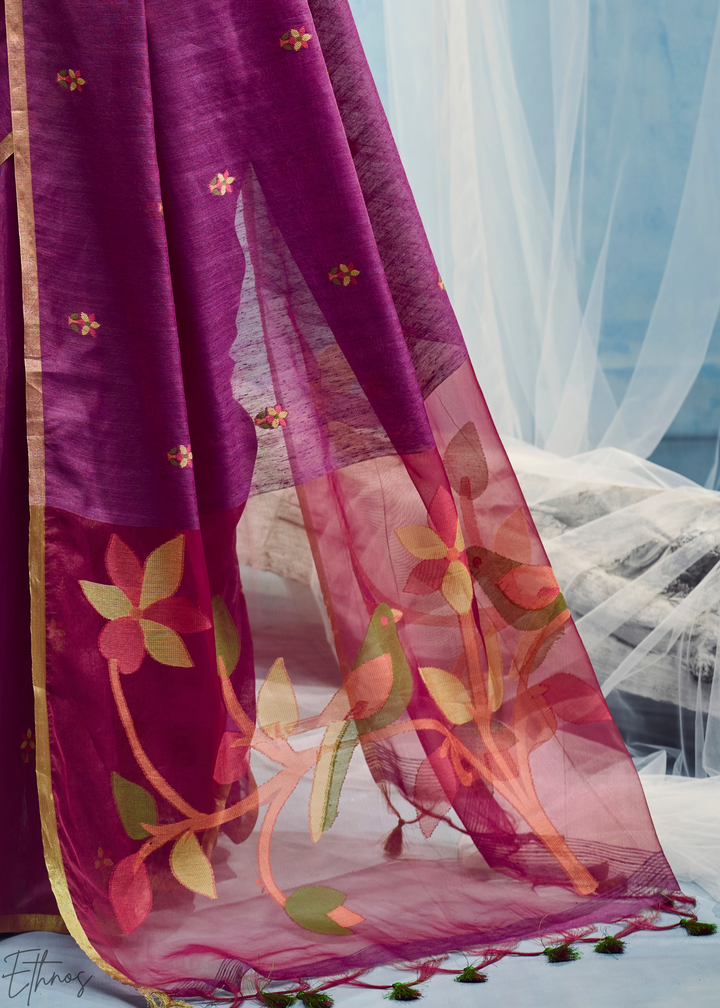 Royal Amethyst Artisanal Weave Munga Cotton Saree