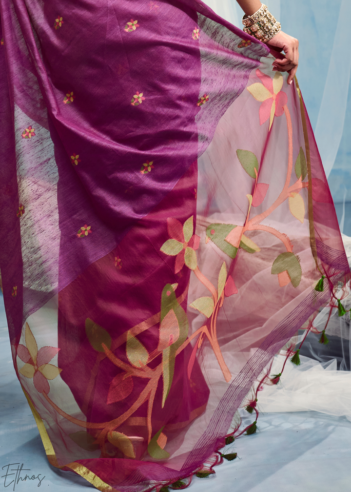 Royal Amethyst Artisanal Weave Munga Cotton Saree